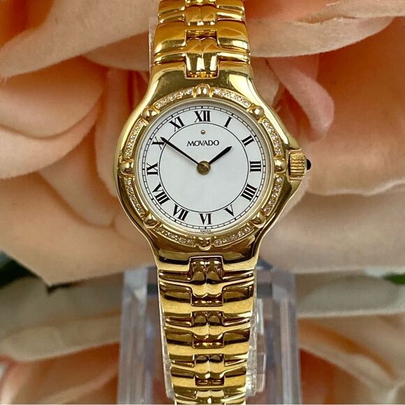 Movado Swiss Made "Olympian" 40 Diamond Bezel Dress Watch Roman Numerals - Picture 1 of 16